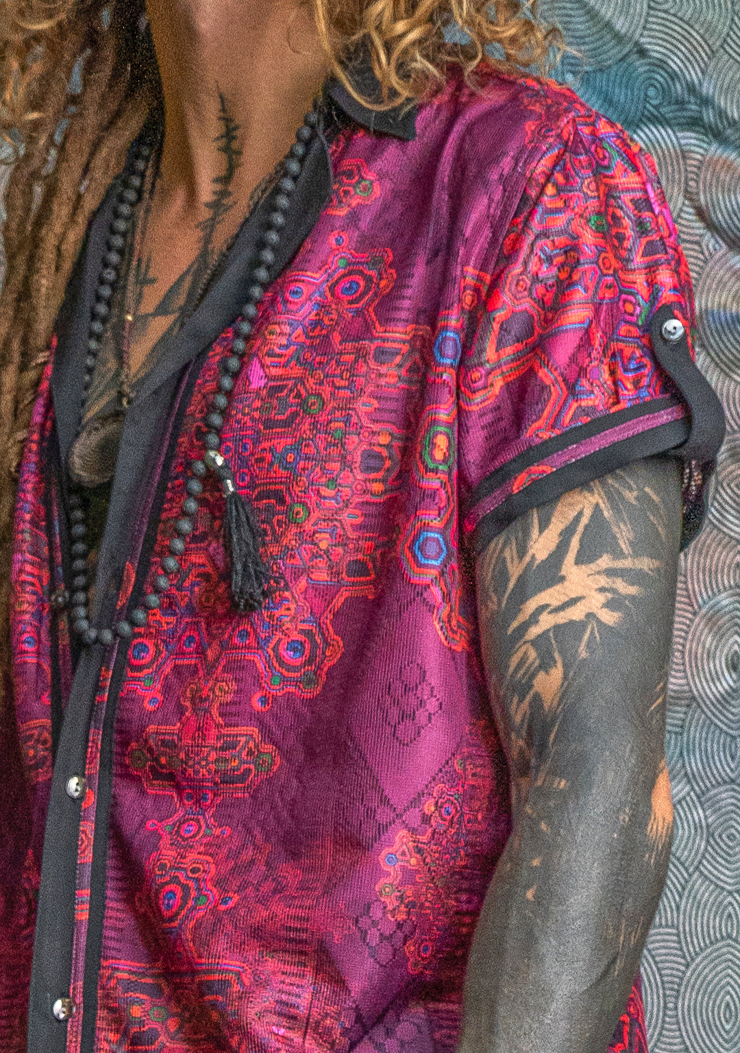 Shirt Men DOLCE Half Sleeves / Lace Black Border - Pink DEMETRIO
